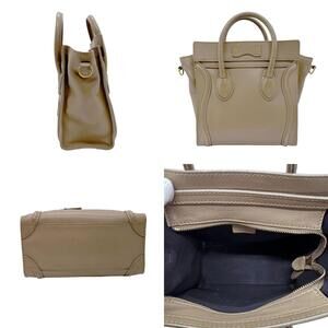 Celine Shopper Leather Bag Greige Shoulder Gray Luggage Crossbody Gold